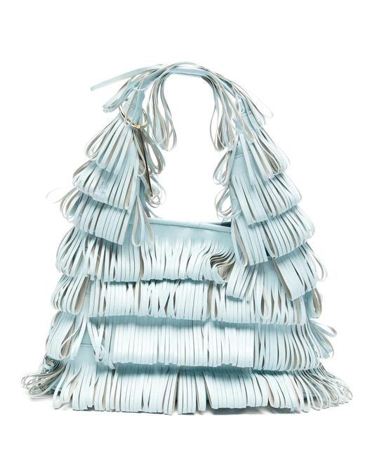 La Milanesa Blue Media Capucine Fringed Tote Bag