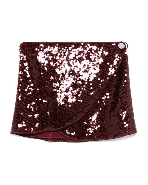 Oseree Red Sequin-Embellished Wrap Skirt
