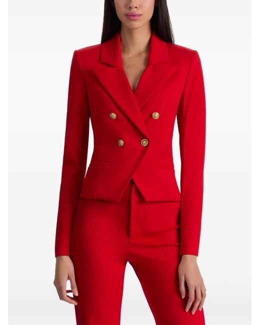 Alice + Olivia Red Sable Double-Breasted Cropped Blazer