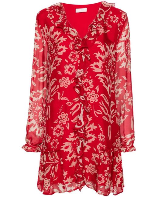 Liu Jo Red Short Viscose And Silk Dress With Floral Print