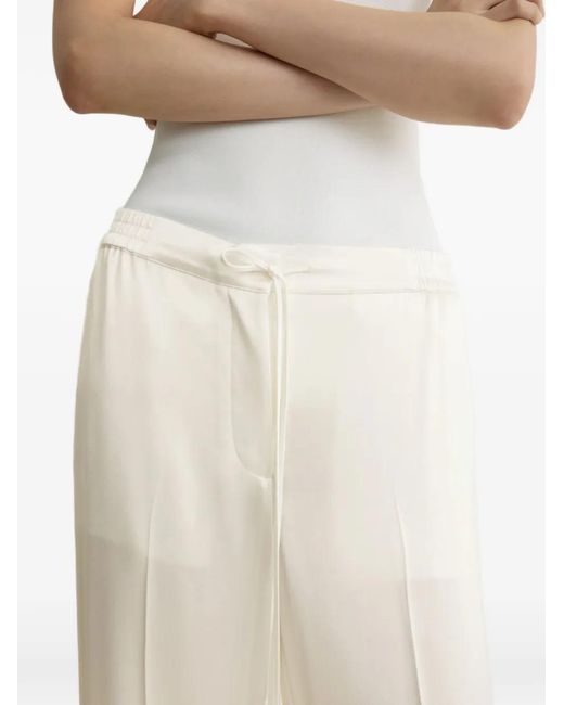 Totême White Pantalon En Soie À Lien De Resserrage