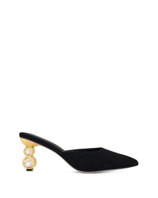 Kat Maconie Black Mules À Ornements En Cristal Laila
