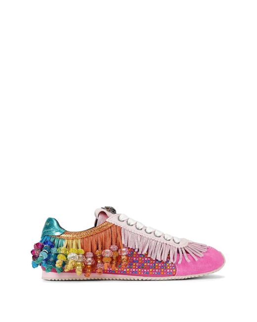 Kurt Geiger Pink Islington Fringe Embellished Sneakers