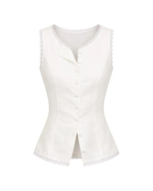 Reformation White Amela Lace-Detail Vest