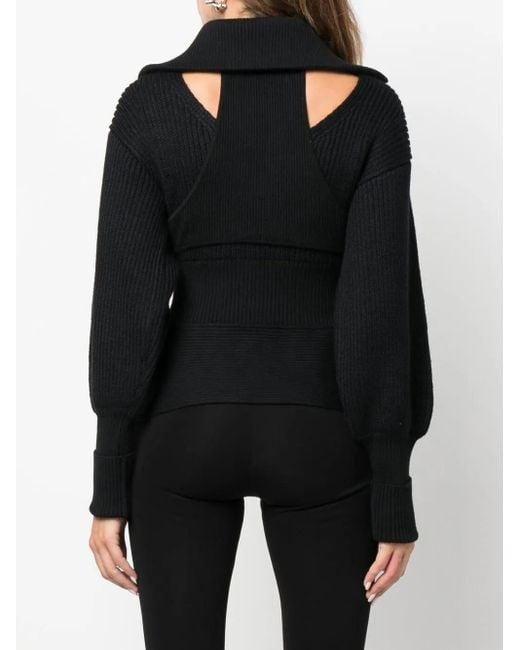Cardigan A Coste Con Zip di ANDREADAMO in Black