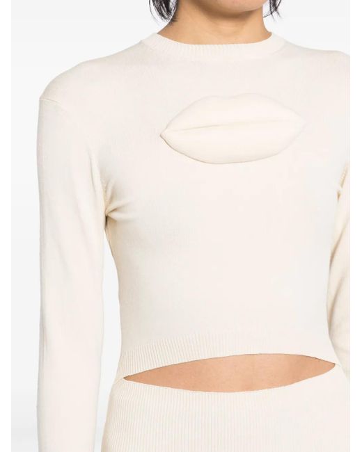 A.W.A.K.E. MODE Natural Lip-Appliqué Knitted Top