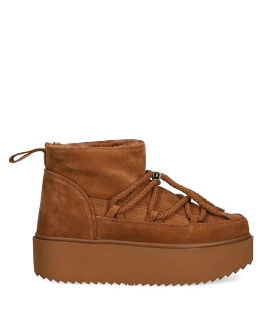 Inuikii Brown Lace-Up Braided Platform Boots