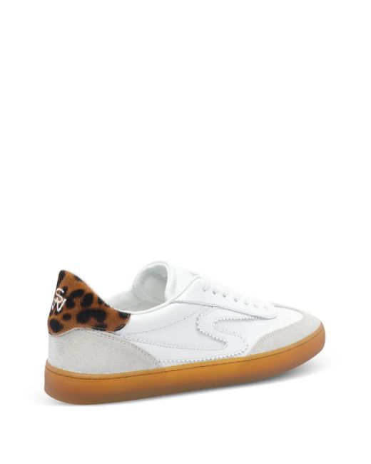 Stuart Weitzman White Leopard-Print Leather Sneakers