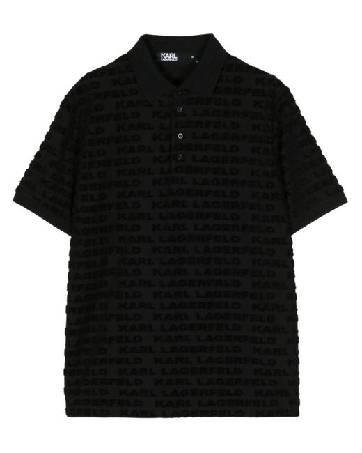 Karl Lagerfeld Black Flocked-monogram Polo Shirt for men