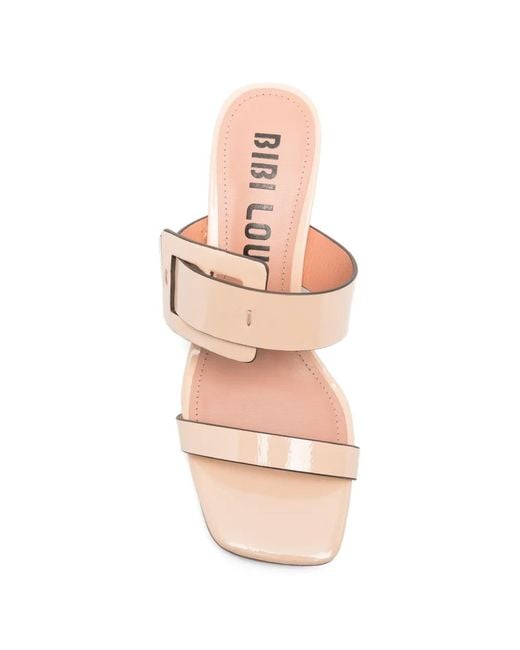 Bibi Lou Pink Buckled Leather Mules