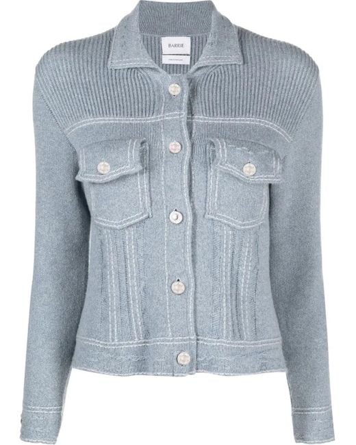 Barrie Blue Contrast-Stitch Knitted Jacket