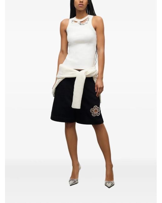 Area White Crystal-Embellished Ribbed Tank Top