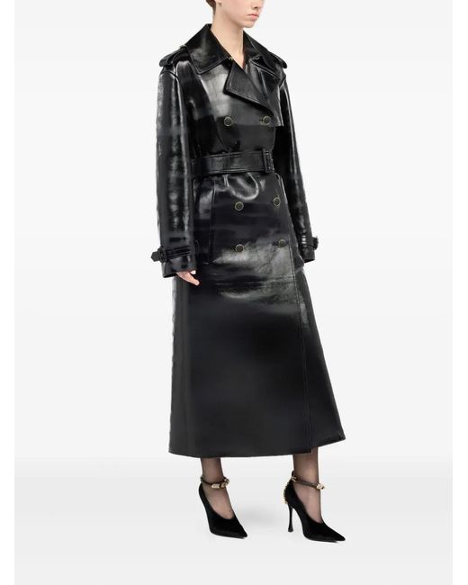 Roberto Cavalli Black Belted Leather Trench Coat