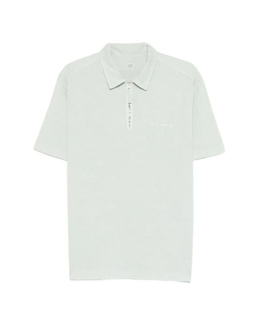 C P Company White Zip Polo Shirt for men