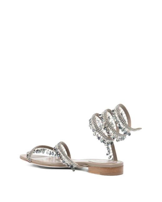 Rene Caovilla White Crystal-Embellished Spiral-Wrap Sandals
