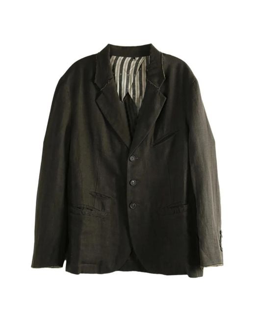 Ziggy Chen Black Raw-Cut Linen Blazer for men