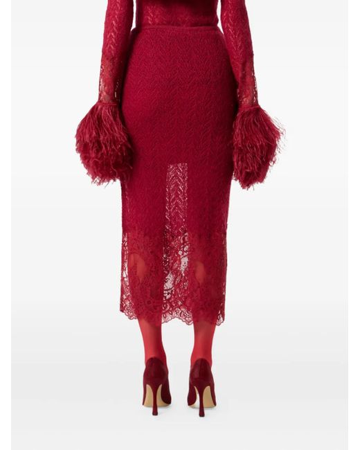 Blumarine Red Midirock Aus Spitze