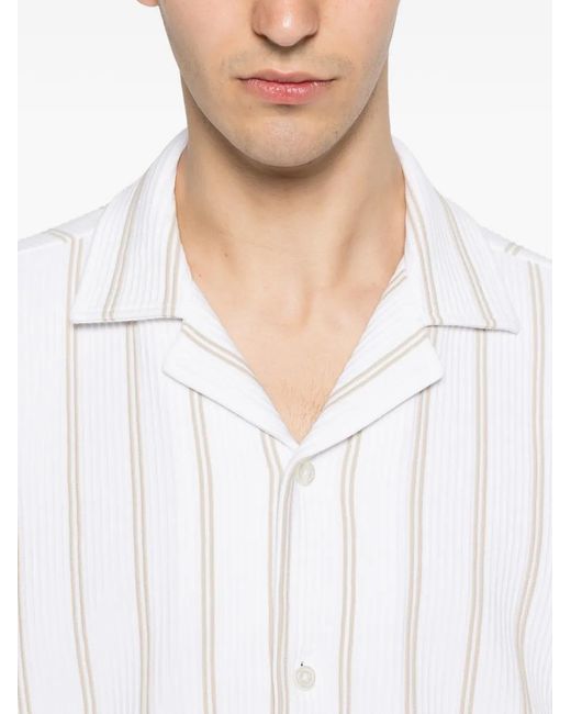 Boss White Stripe-Pattern Ribbed Shirt for men