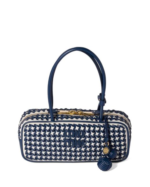 Miu Miu Blue Bea Tote Bag Mit Gewebter Optik