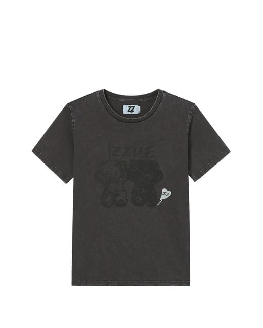 Izzue Black Graphic-Print Cotton T-Shirt