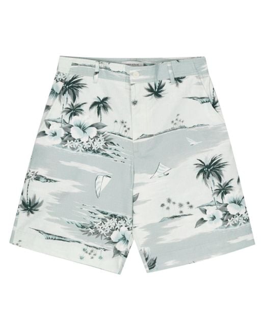 Maison Kitsuné Blue Hawaiian Landscape-Print Deck Shorts for men