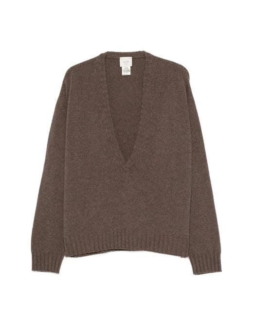 Alysi Brown V-Neck Ribbed-Trim Sweater