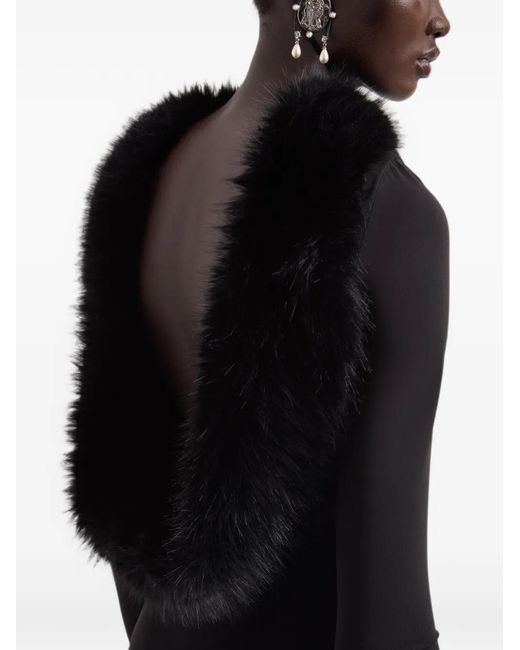 Nina Ricci Black Faux-Fur Open-Back Maxi Dress