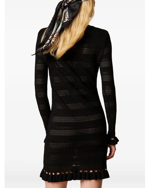 Twinset Black Short Knit Dress With Ruffles