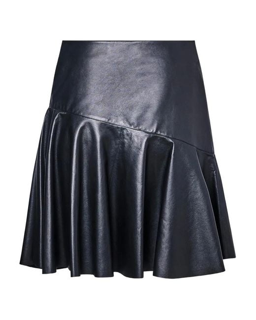 Yves Salomon Blue Panelled Leather Skirt