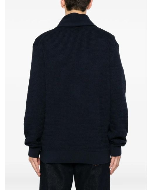 Gant Blue Shawl-Collar Waffle-Knit Cardigan for men