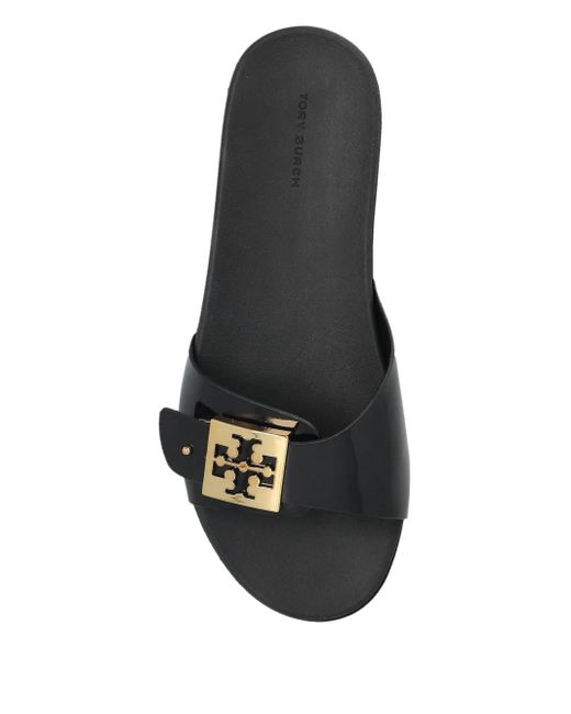 Tory Burch Black Logo-Buckle Slides