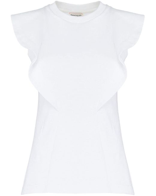 Alexander McQueen White T-Shirt With Ruffle Detail