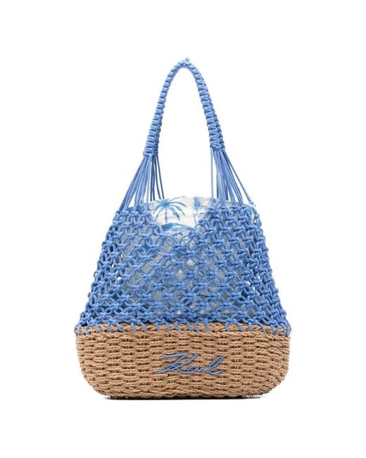 Karl Lagerfeld Blue Macramé Beach Bag