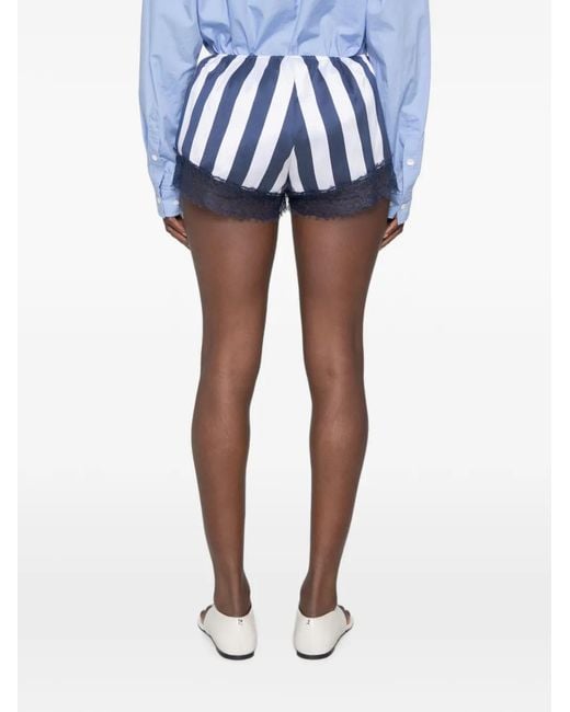Frankie Shop Blue Milos Stripe Lace-Trim Shorts