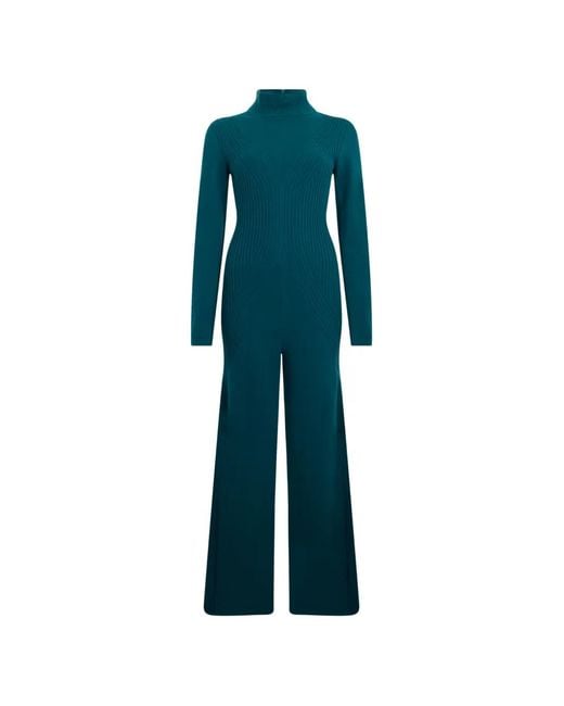 Alberta Ferretti Blue Ribbed-Knit High-Neck Jumpsuit
