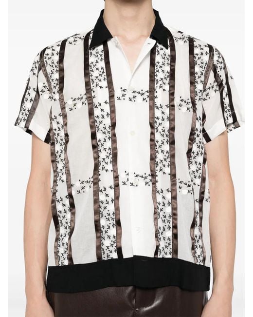 Bode Black Lattice Sprig Short-Sleeved Shirt for men