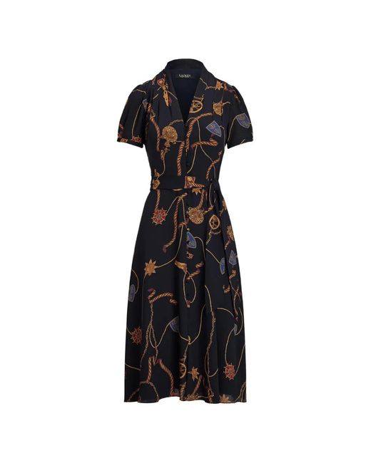 Ralph Lauren Black Belted Nautical-Print Dress