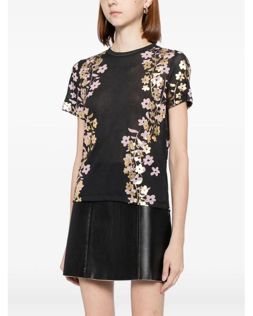 Cynthia Rowley Black Foil-Print T-Shirt