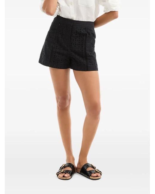Veronica Beard Black Fabian Eyelet-Embroidered Shorts