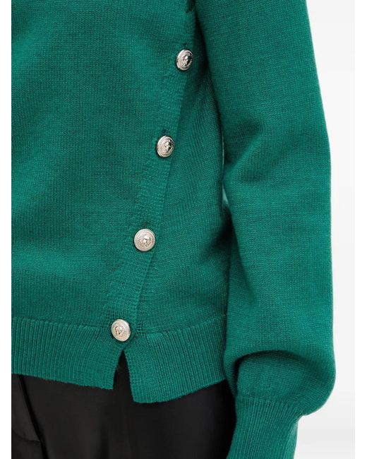 Morgan Green Maxi Button-Embellished Raglan-Sleeve Sweater