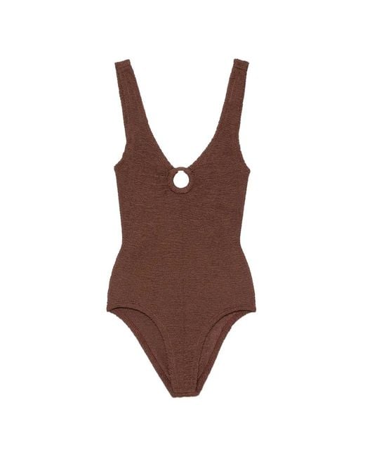 Hunza G Brown Celine Ring-Detail Swimsuit
