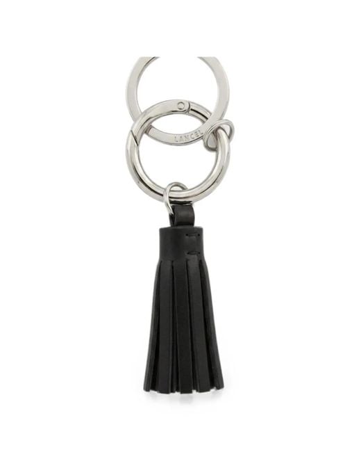 Lancel White Leather Tassel Keyring