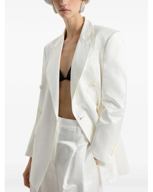 Brunello Cucinelli White Satin Blazer With Monili