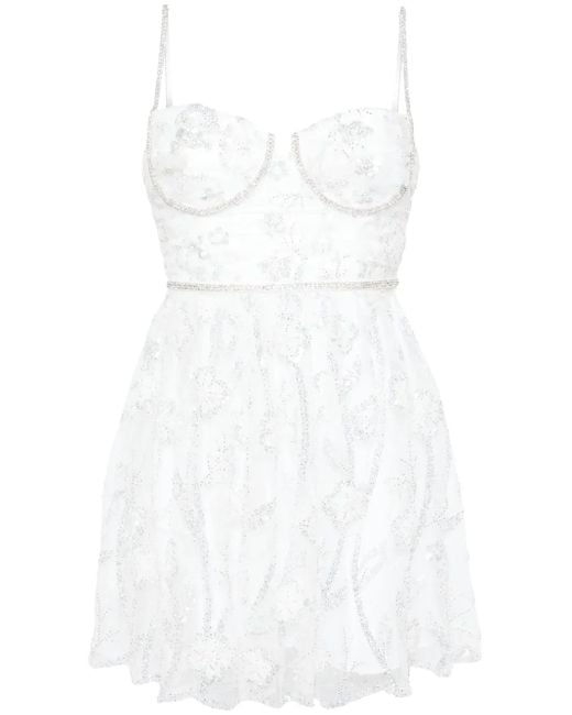 Self-Portrait White Sequin-Embellished Lace Minidress