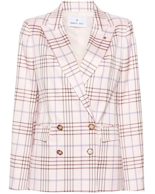 Manuel Ritz Pink Plaid-check Double-breasted Blazer