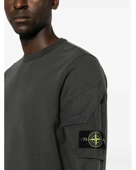 Stone Island Black Sleeve-Pocket Ribbed-Trim Sweatshirt for men