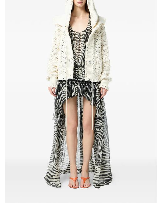 Blumarine Gray Zebra-Print Asymmetric Dress