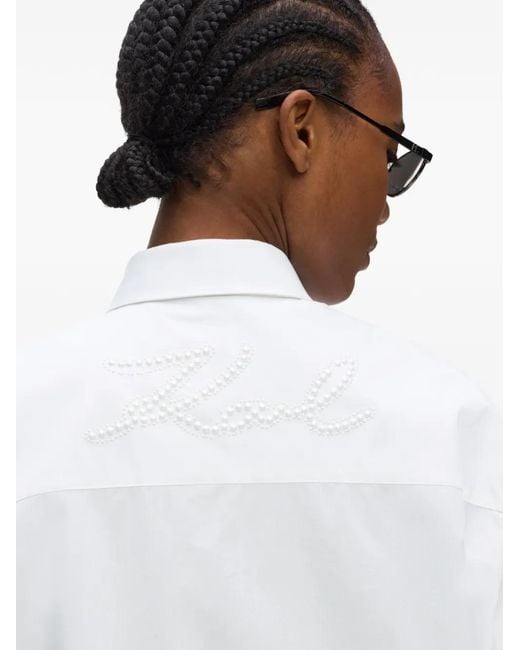Karl Lagerfeld White Pearl-Embellished Poplin Tunic