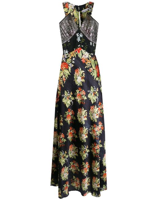 Paco Rabanne Black Floral Print Maxi Dress