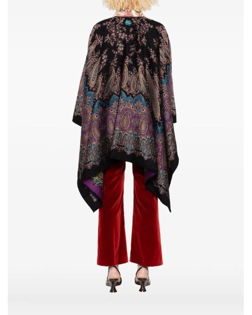 Etro Black Paisley-Print Tasselled Poncho